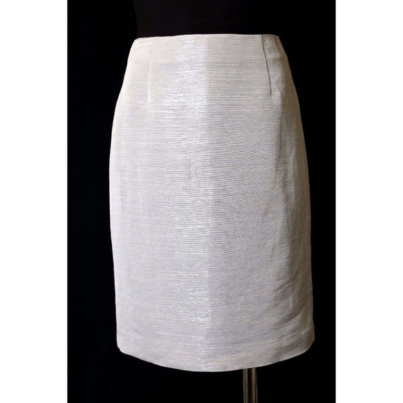 Jon by Teri Jon Metallic Silver Straight Textured Pencil Skirt 2 - Picture 1 of 5
